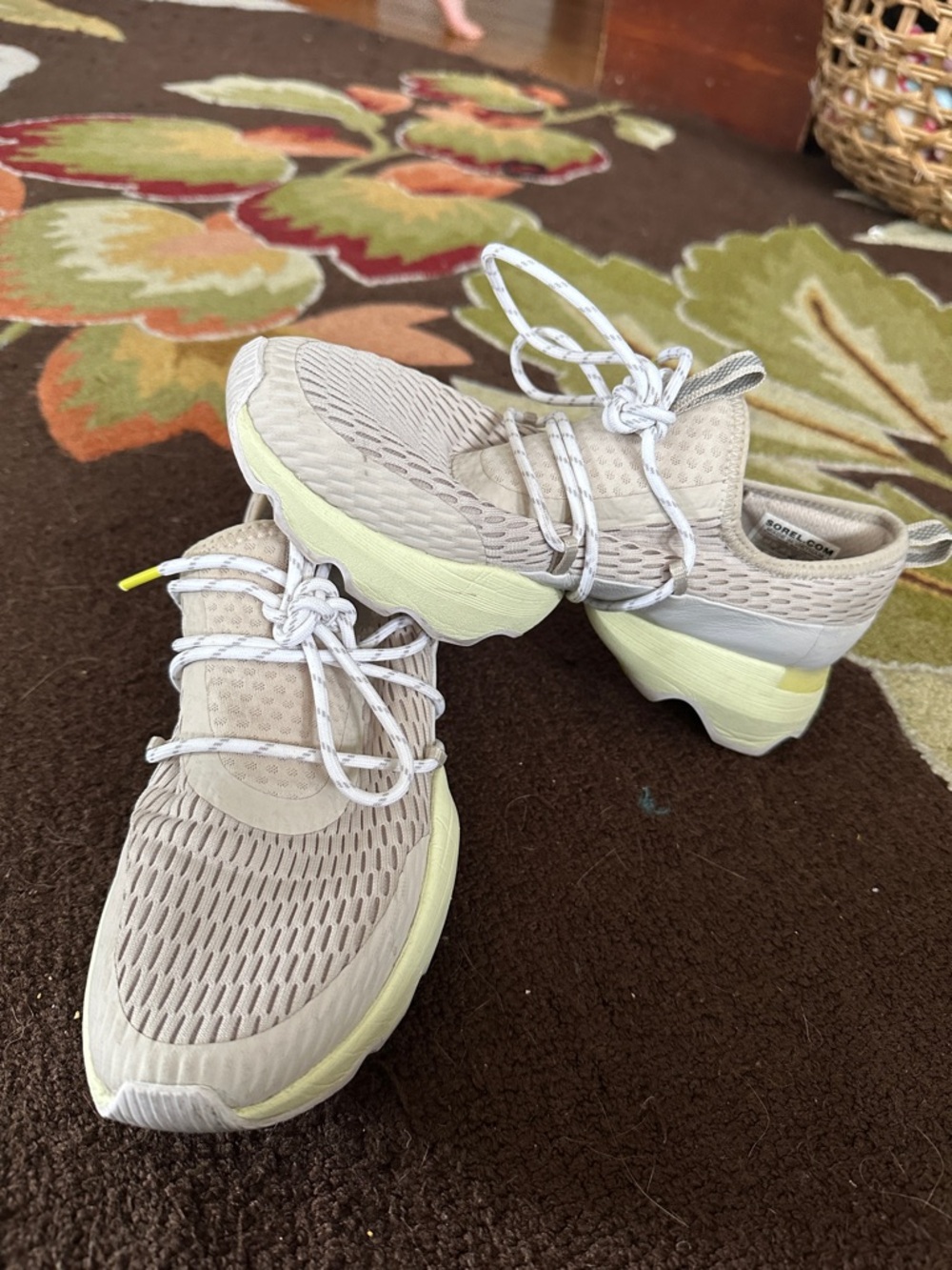 Sorel Women's Beige Knit Sneakers with Pale Yellow Sole
